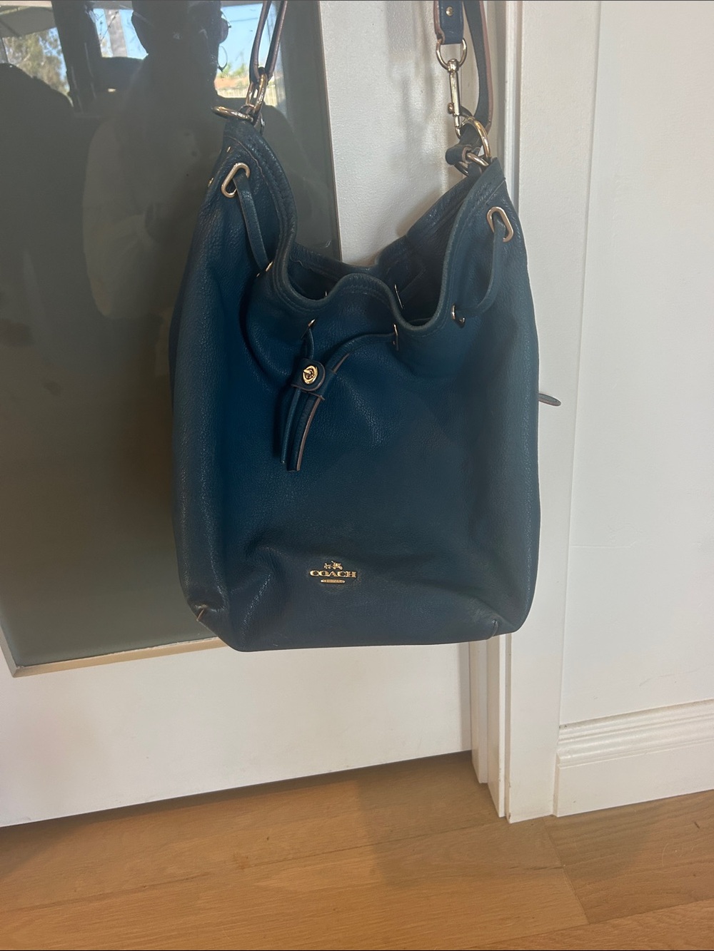Coach Pebbled Leather Drawstring Bucket Bag - Dark Blue